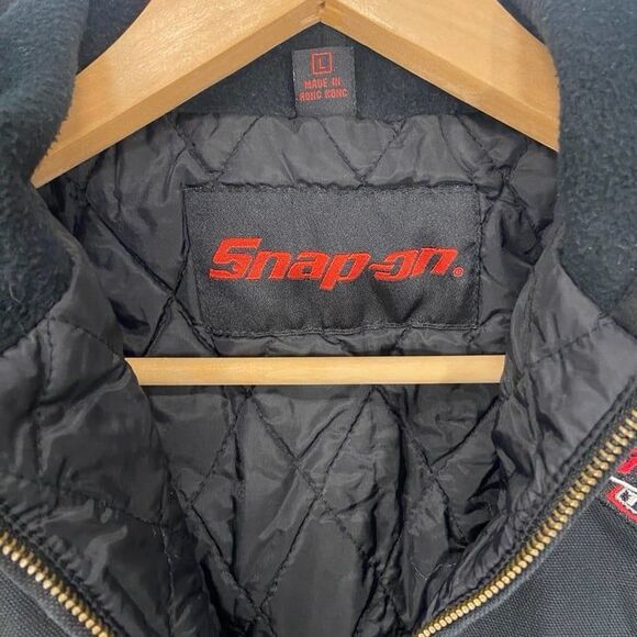 Snap-on Tools Youth Hooded Work Jacket Black Zip-Up American Flag Patch Large - Picture 7 of 12